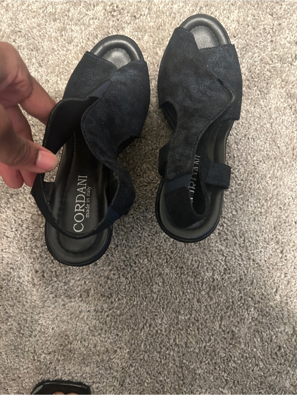 Cordani Black Suede Slingback Open-Toe Sandals